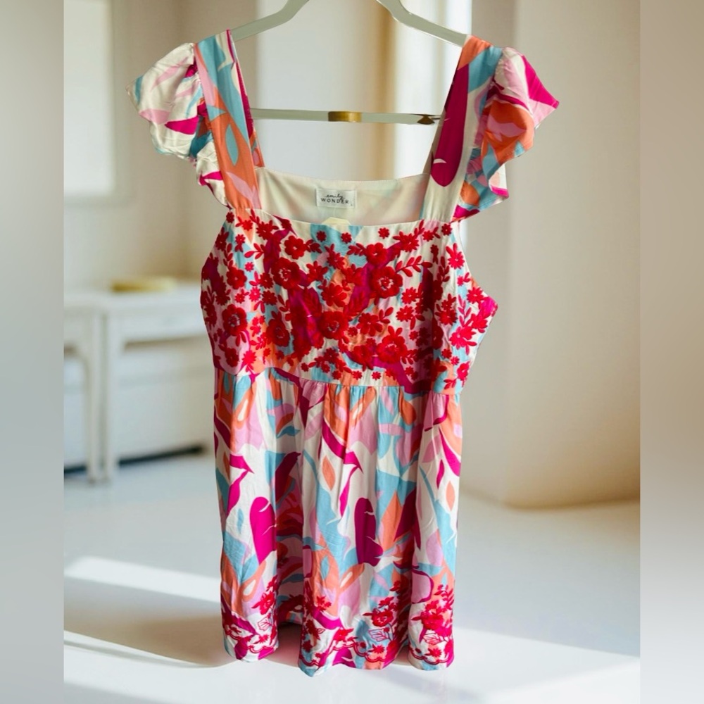 NEW Emily Wonder Embroidered Colorful Mini Dress Size L